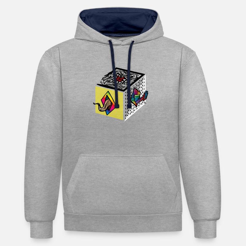 El CUBE - Sweat à capuche contrasté - gris chiné/bleu marine