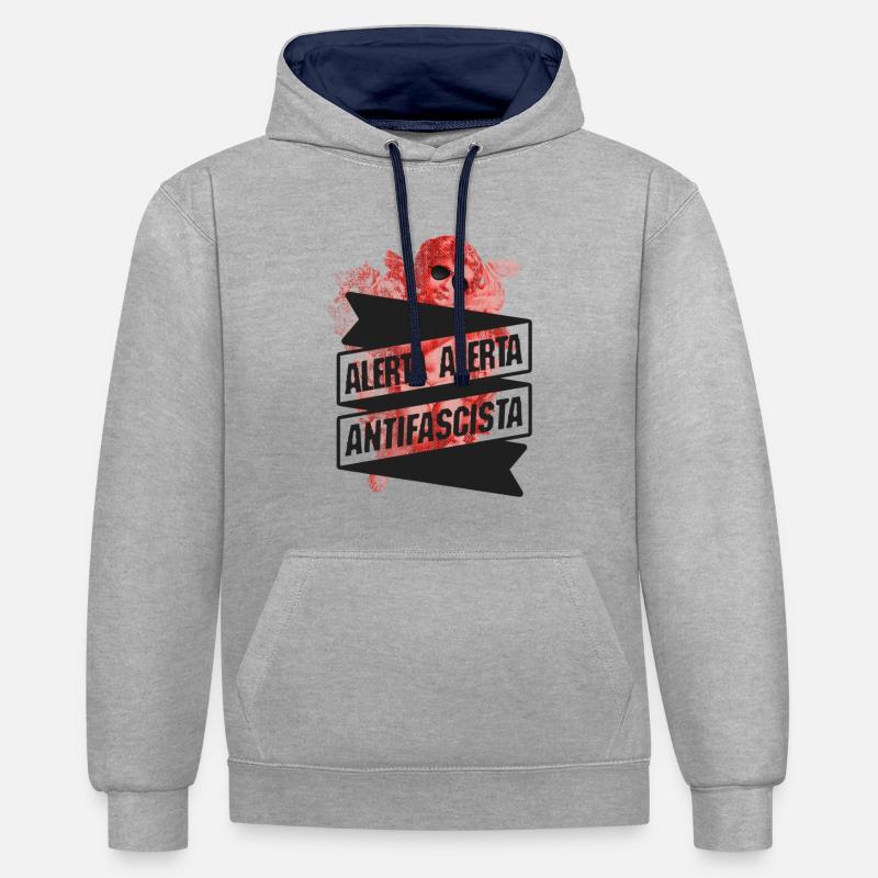 ANTIFA ange antifasciste - Sweat à capuche contrasté - gris chiné/bleu marine