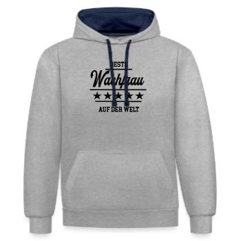 Beste Wachfrau Sicherheitsdienst Wachdienst - Kontrast-Hoodie - Grau meliert/Navy - Vorne - Liana (172cm) & Jaron (178cm)
