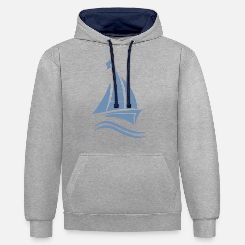 Permis de voile voilier - Sweat à capuche contrasté - gris chiné/bleu marine