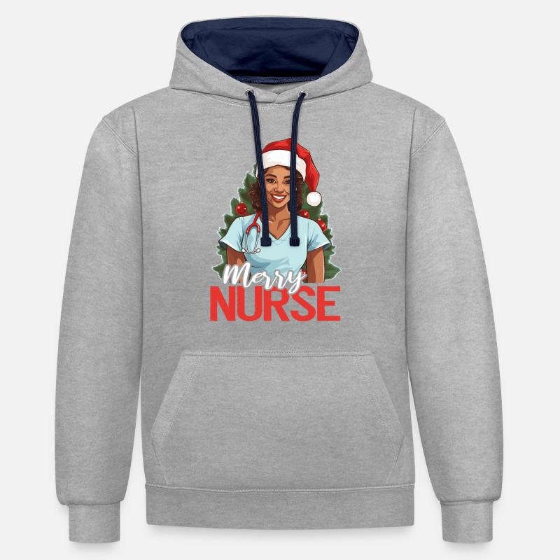 Infirmière de joyeux Noël - Sweat à capuche contrasté - gris chiné/bleu marine
