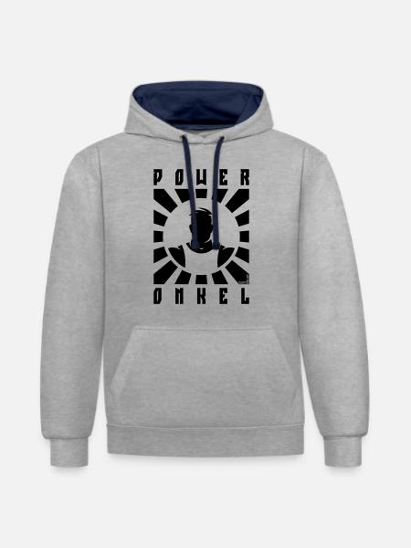 Power Onkel (Poweronkel / Strahlen / Black) - Kontrast-Hoodie - Grau meliert/Navy