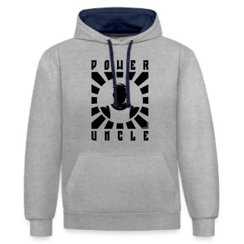 Power Uncle (Strahlen / Black) - Kontrast-Hoodie - Grau meliert/Navy - Vorne - Liana (172cm) & Jaron (178cm)