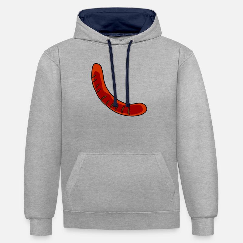 Wurst oder Bratwurst - Kontrast-Hoodie - Grau meliert/Navy