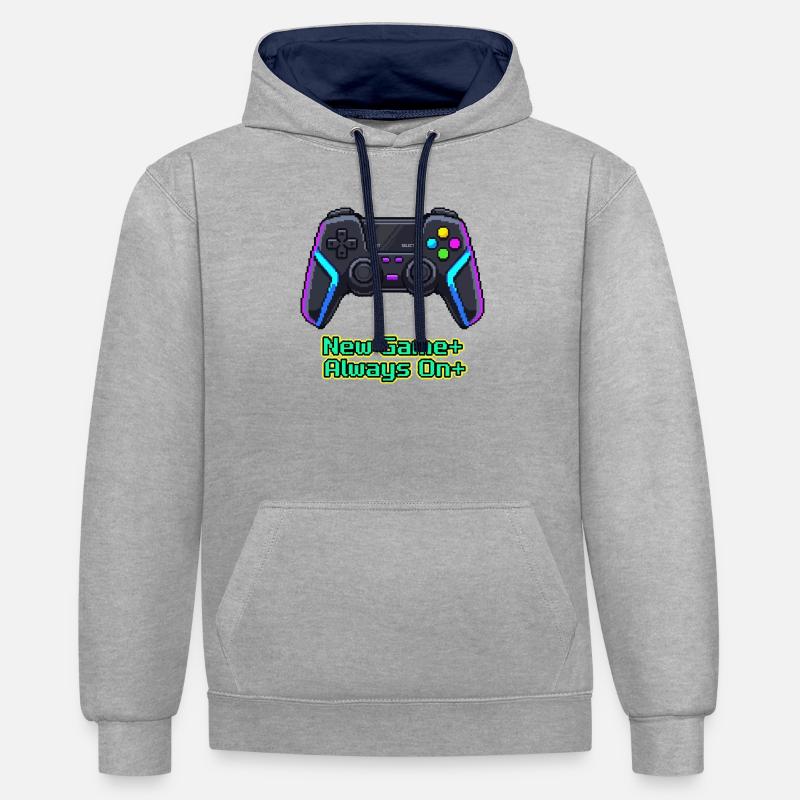 Neon Pixel Controller New Game Plus - Sweat à capuche contrasté - gris chiné/bleu marine