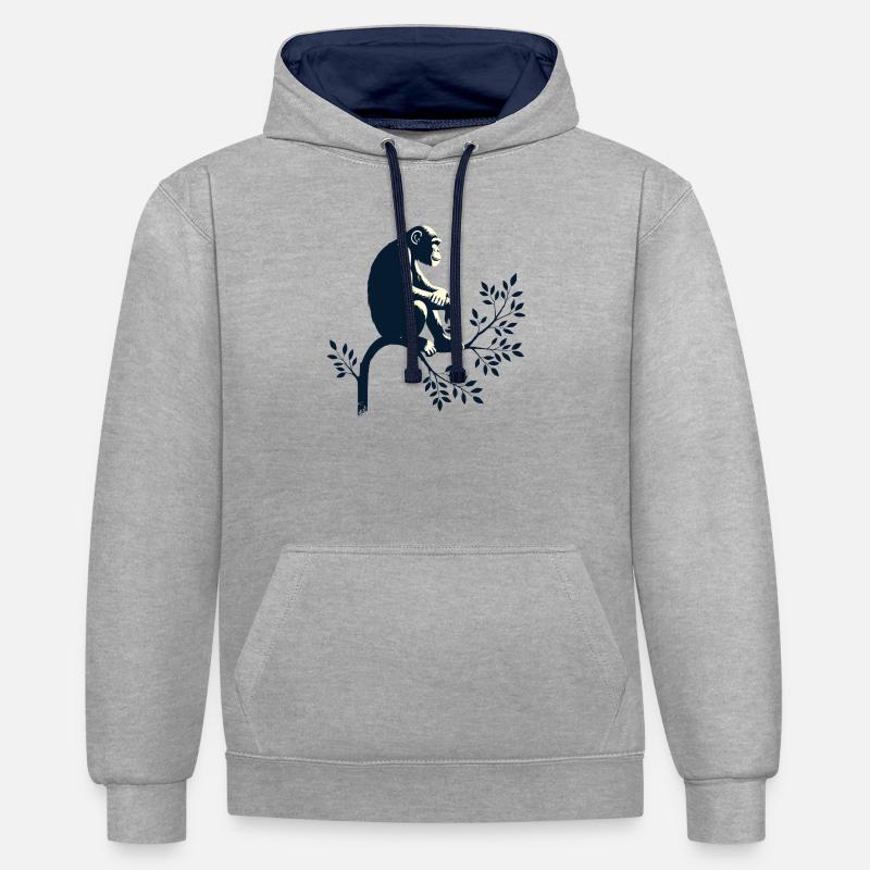 Chimpanzé - Sweat à capuche contrasté - gris chiné/bleu marine