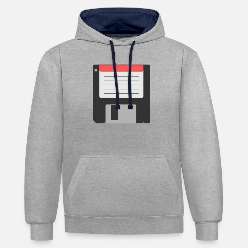 Disquette gris gris disque 3 5 - Sweat à capuche contrasté - gris chiné/bleu marine