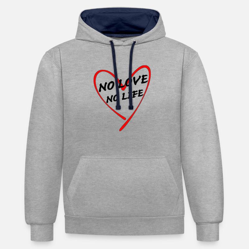 Pas d’amour pas de vie - Sweat à capuche contrasté - gris chiné/bleu marine