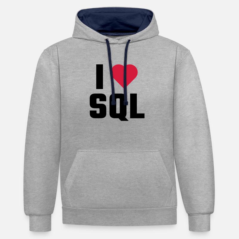 J'aime SQL - Sweat à capuche contrasté - gris chiné/bleu marine
