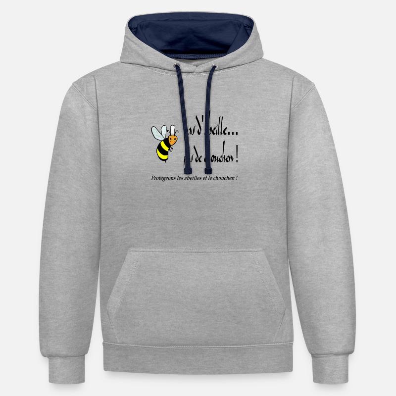 Pas d'abeille, pas de chouchen - Sweat à capuche contrasté - gris chiné/bleu marine