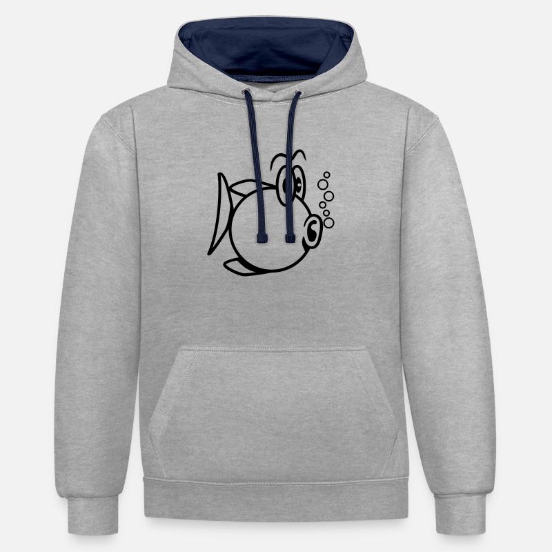 heureux Puffer drôle - Sweat à capuche contrasté - gris chiné/bleu marine