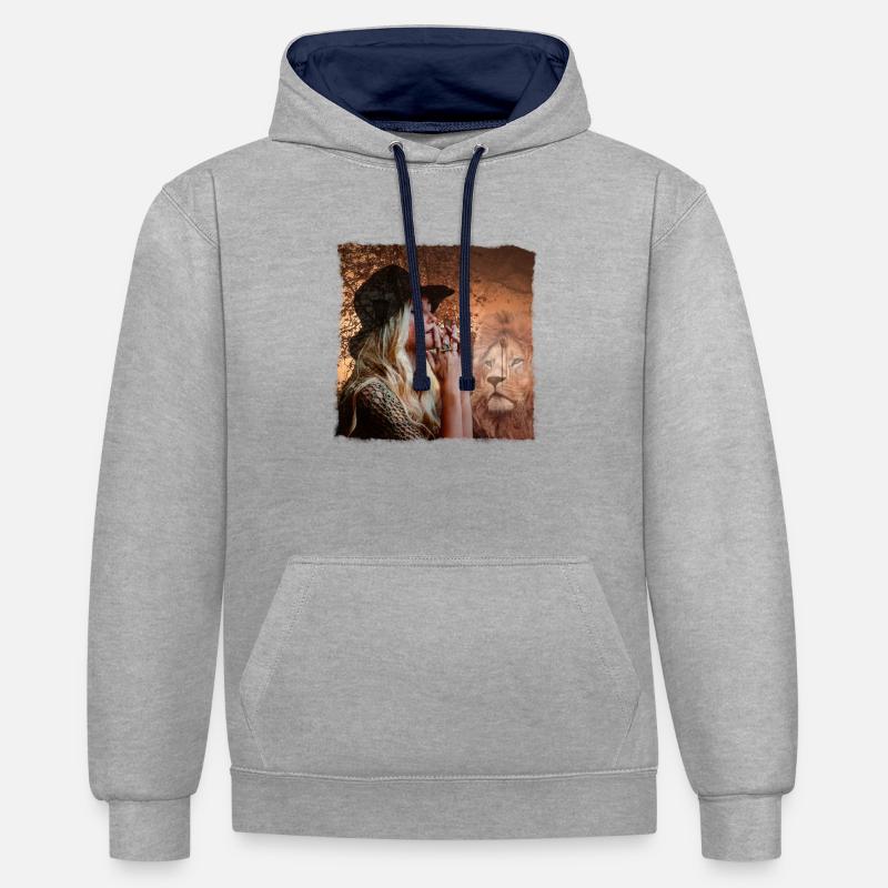 Leo rêve romantique - Sweat à capuche contrasté - gris chiné/bleu marine