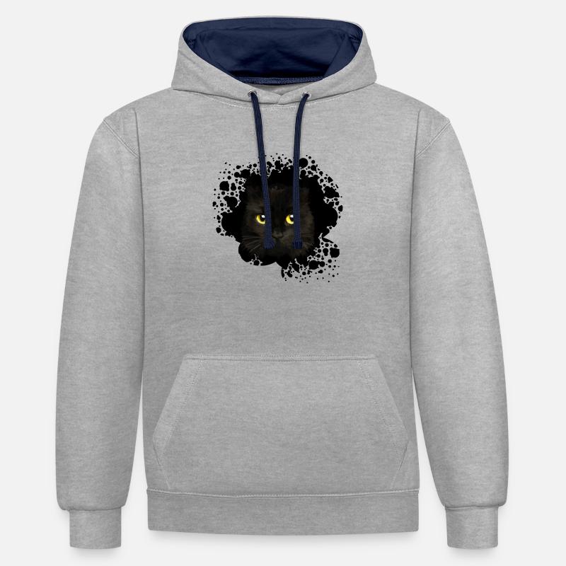 chat - Sweat à capuche contrasté - gris chiné/bleu marine