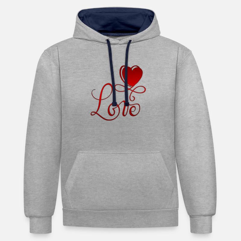 Saint-Valentin Saint-Valentin - Sweat à capuche contrasté - gris chiné/bleu marine