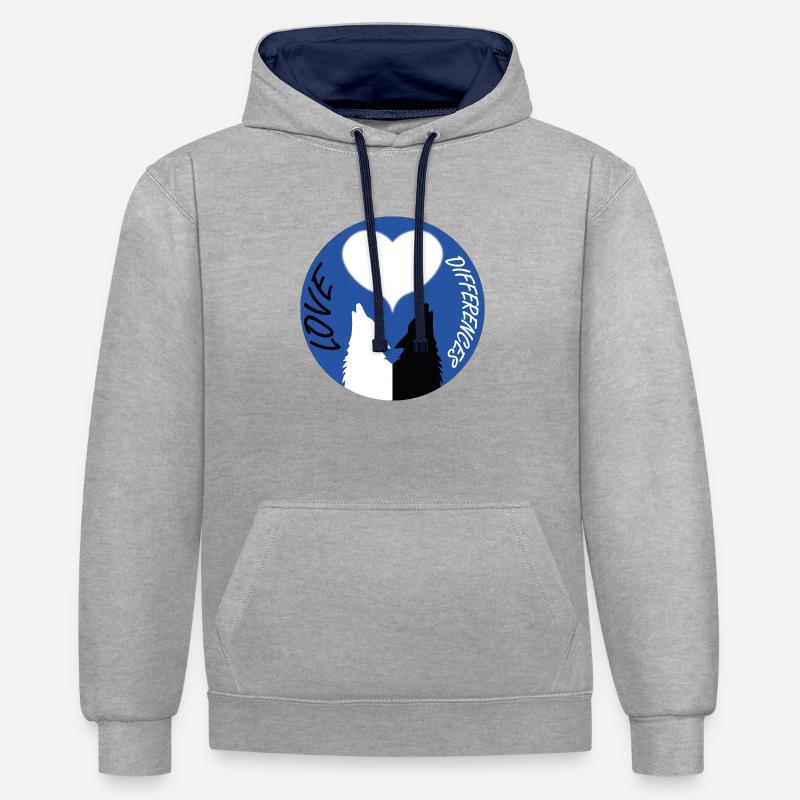 Différences amoureuses - Sweat à capuche contrasté - gris chiné/bleu marine