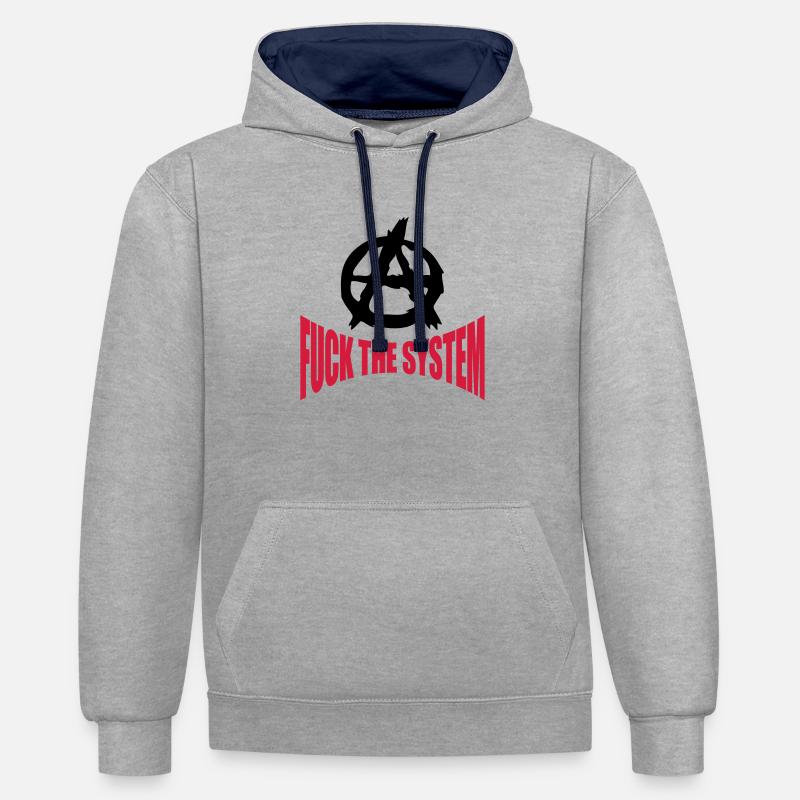 Fuck l'anarchie du système - Sweat à capuche contrasté - gris chiné/bleu marine