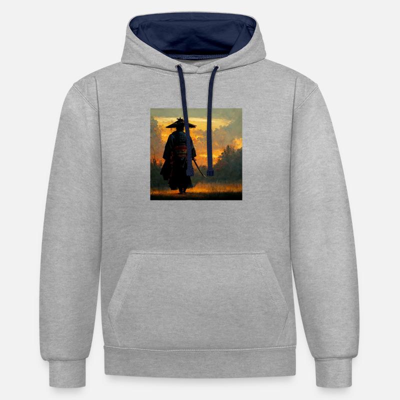Samurai - Sweat à capuche contrasté - gris chiné/bleu marine