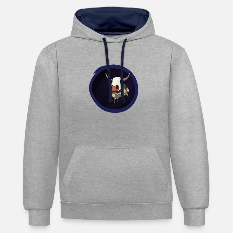 Vache dans l’espace - Sweat à capuche contrasté - gris chiné/bleu marine