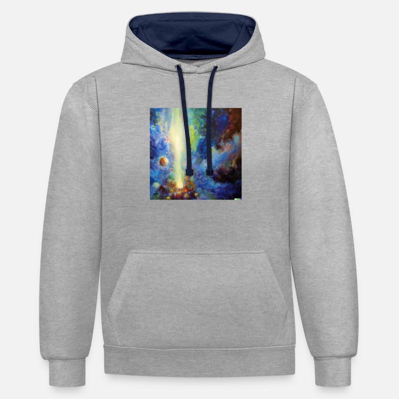 Trou blanc dans l’espace - Sweat à capuche contrasté - gris chiné/bleu marine