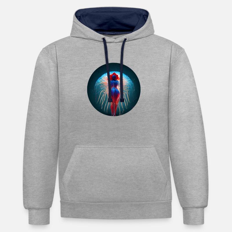 Méduses Version 2 - Sweat à capuche contrasté - gris chiné/bleu marine