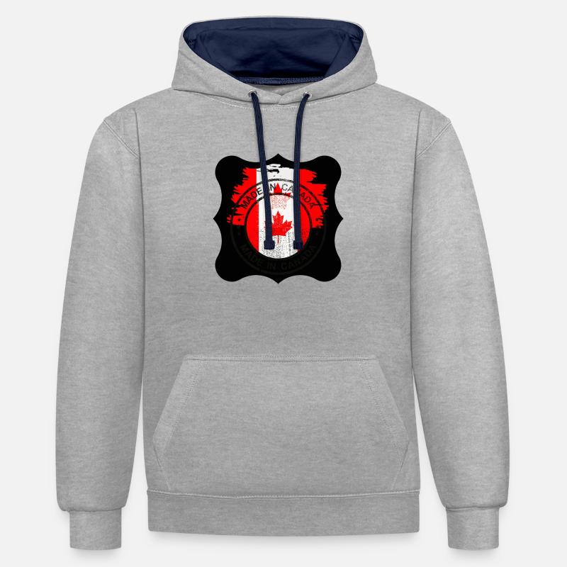 Canada, feuille d’érable. - Sweat à capuche contrasté - gris chiné/bleu marine