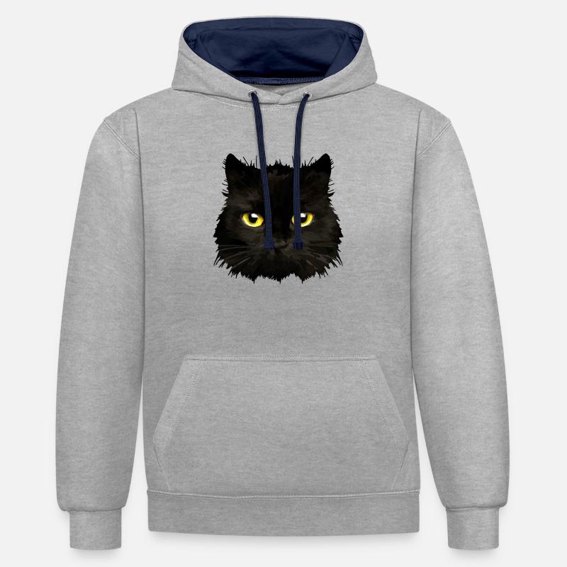Chat - Sweat à capuche contrasté - gris chiné/bleu marine
