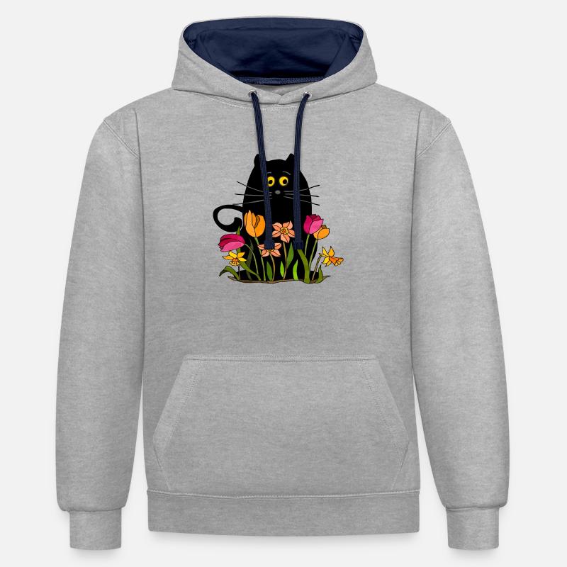 Chat - Sweat à capuche contrasté - gris chiné/bleu marine