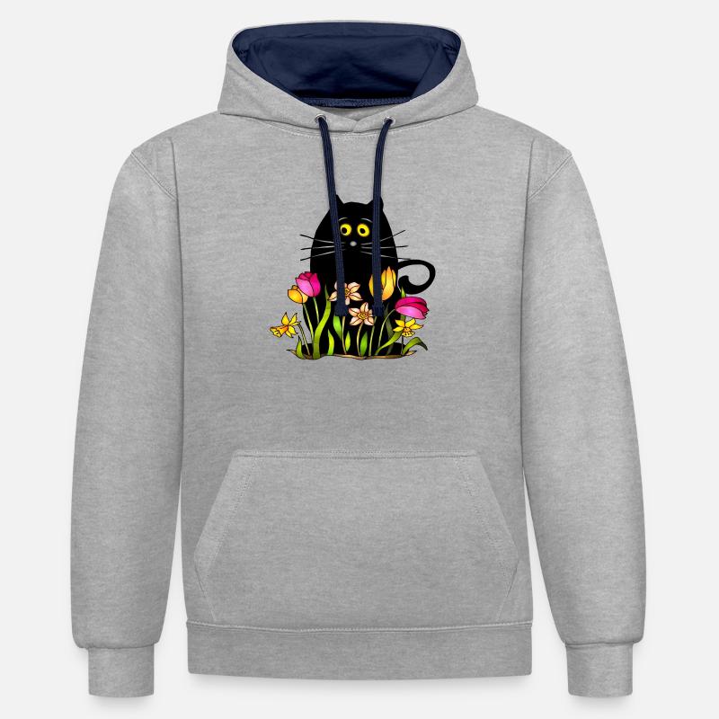 Chat - Sweat à capuche contrasté - gris chiné/bleu marine