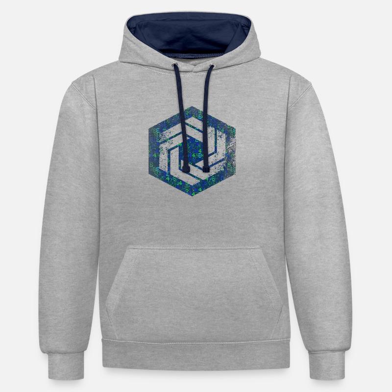 hexagon programming programmer coding geometric - Contrast hoodie - heather grey/navy