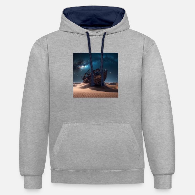 Naufrage perdu dans l’espace - Sweat à capuche contrasté - gris chiné/bleu marine