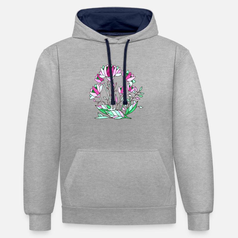 Fleur - Sweat à capuche contrasté - gris chiné/bleu marine