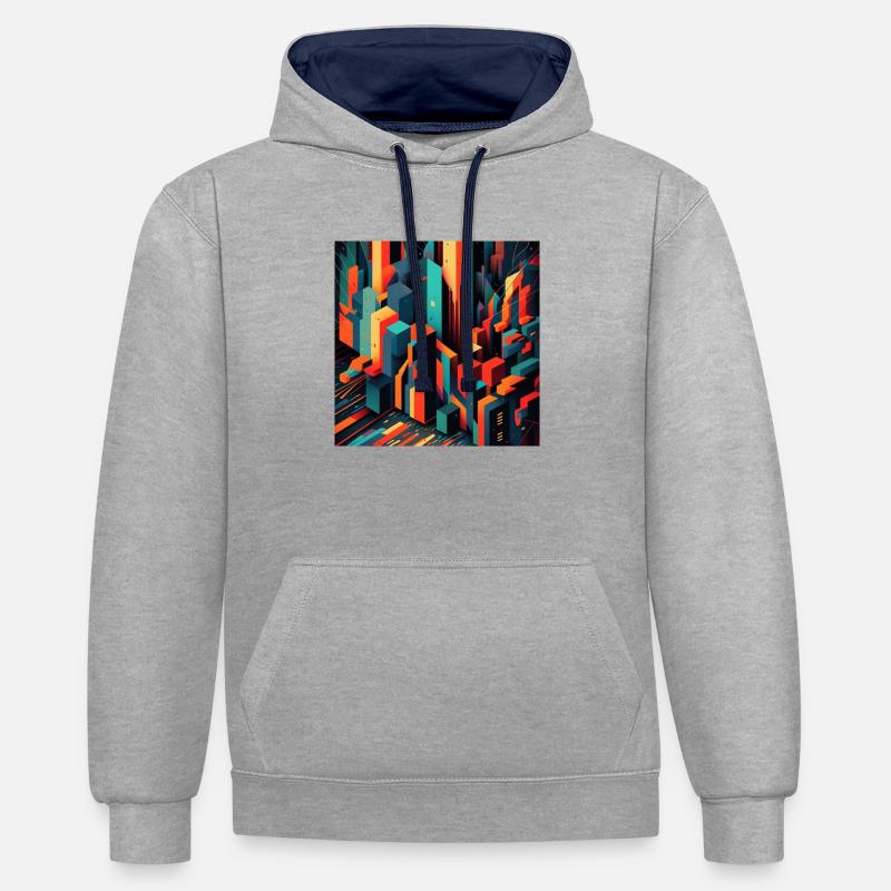 Périphérie abstraite - Sweat à capuche contrasté - gris chiné/bleu marine