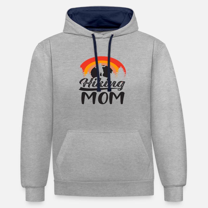 Maman randonneuse - Sweat à capuche contrasté - gris chiné/bleu marine