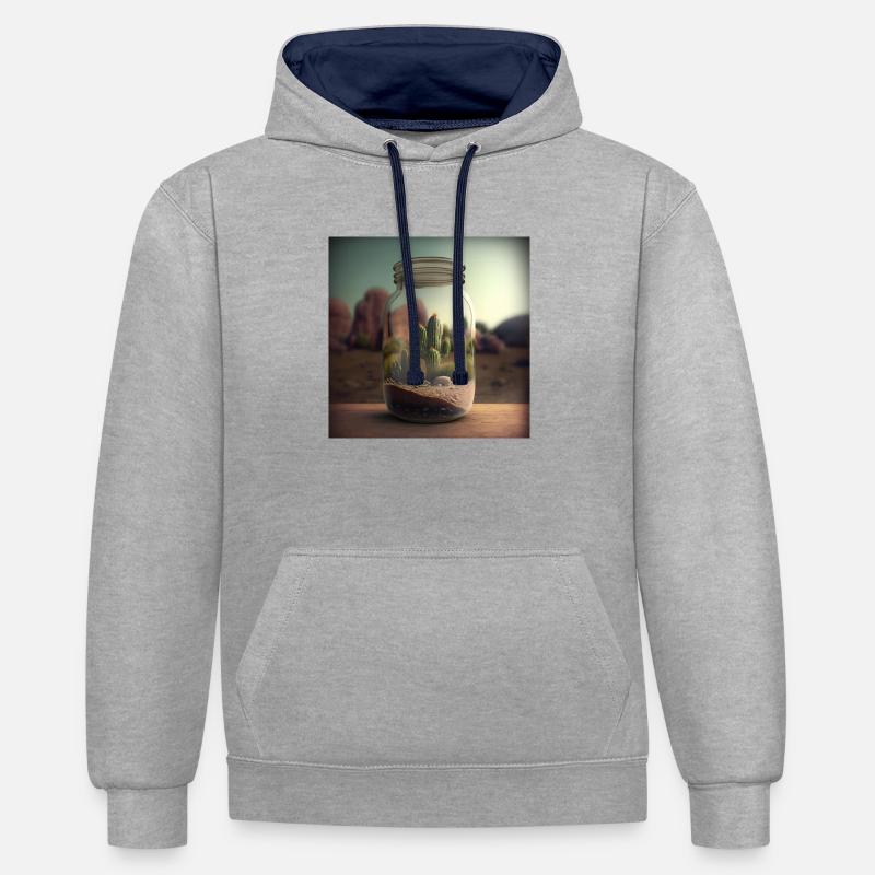 Ryan Pee Cactus - Sweat à capuche contrasté - gris chiné/bleu marine