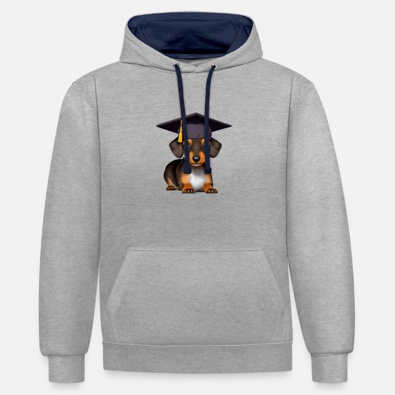 Bachelor Dachshund Graduation University - Sweat à capuche contrasté - gris chiné/bleu marine