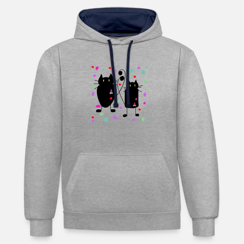 Chats - Sweat à capuche contrasté - gris chiné/bleu marine