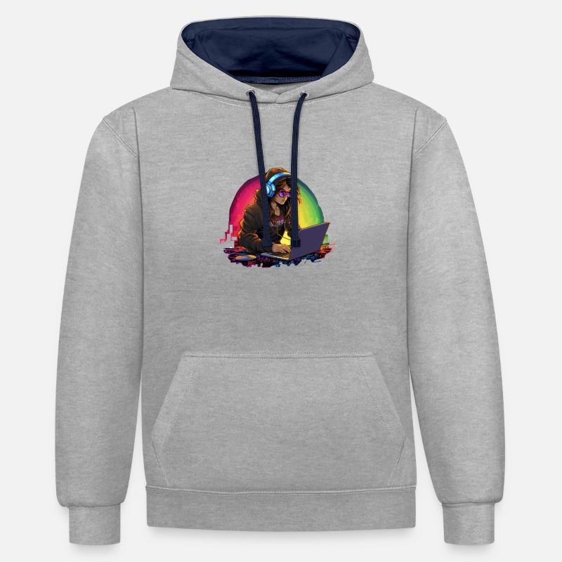 Code Queen : Le hacker - Sweat à capuche contrasté - gris chiné/bleu marine