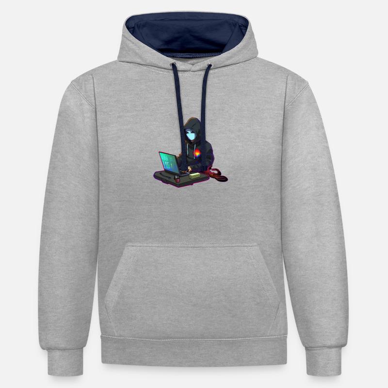 Codeur concentré - Sweat à capuche contrasté - gris chiné/bleu marine