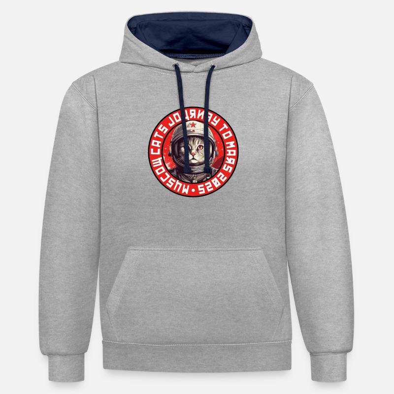 Logo du chat astronaute - soviétique - Sweat à capuche contrasté - gris chiné/bleu marine