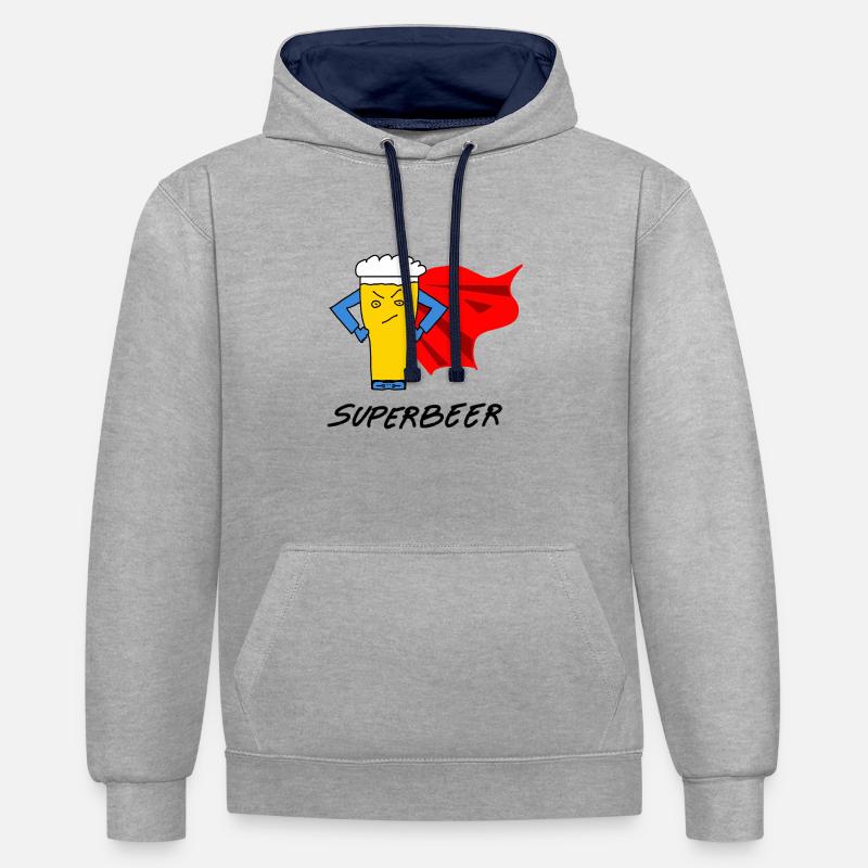 Super Beer - Sweat à capuche contrasté - gris chiné/bleu marine
