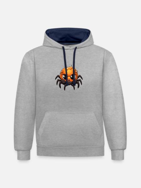Bébé araignée Halloween Cartoon - Sweat à capuche contrasté - gris chiné/bleu marine
