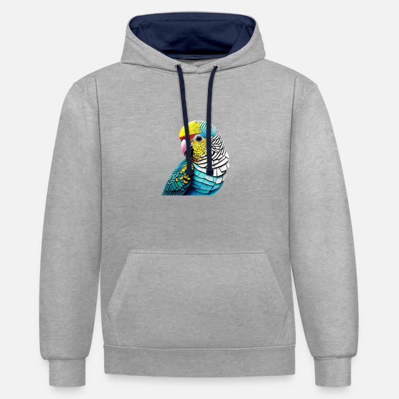 Perruche Oiseau Calopsitte Propriétaire d’oiseau - Sweat à capuche contrasté - gris chiné/bleu marine