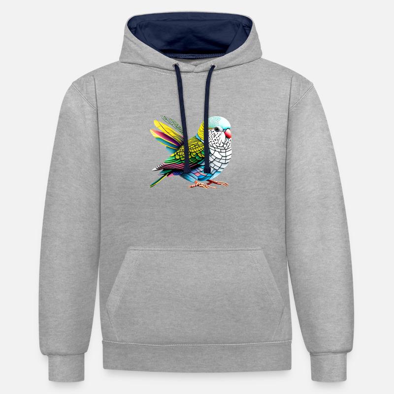Calopsitte Perruche Oiseau Propriétaire d’oiseau - Sweat à capuche contrasté - gris chiné/bleu marine