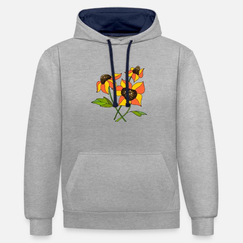 Fleur - Sweat à capuche contrasté - gris chiné/bleu marine