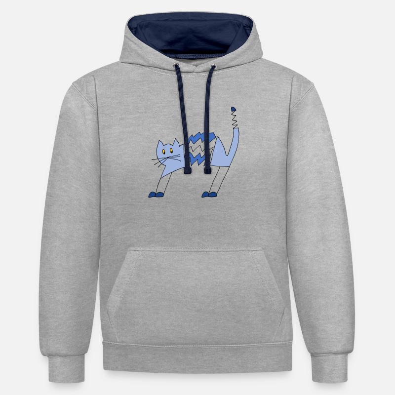 Chat - Sweat à capuche contrasté - gris chiné/bleu marine