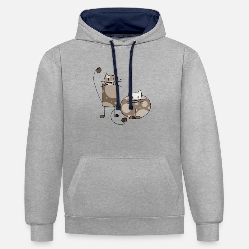 Chats - Sweat à capuche contrasté - gris chiné/bleu marine