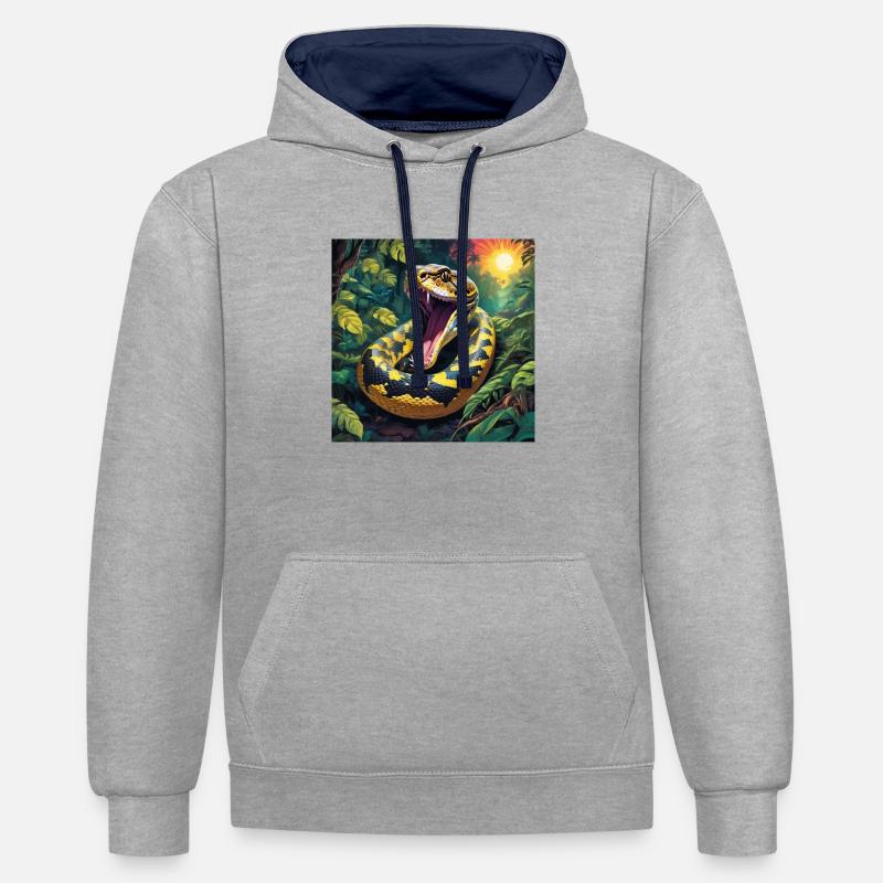 Serpent python - Sweat à capuche contrasté - gris chiné/bleu marine