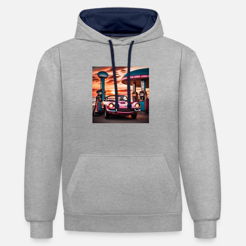 Style synthwave - Sweat à capuche contrasté - gris chiné/bleu marine