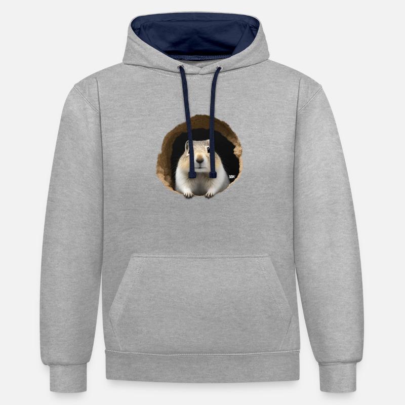 Doux Gopher endormi - Sweat à capuche contrasté - gris chiné/bleu marine