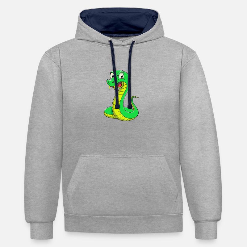 Serpent dégoûté : une expression sinueuse - Sweat à capuche contrasté - gris chiné/bleu marine